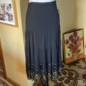 CHAUDRY Size Large Tiered Maxi-Skirt Gold Sequin Trim Lined Elegant $1